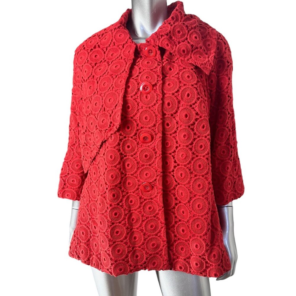 Tabitha by Anthropologie Red Cotton Lace Overlay Embroidered Swing Jacket L